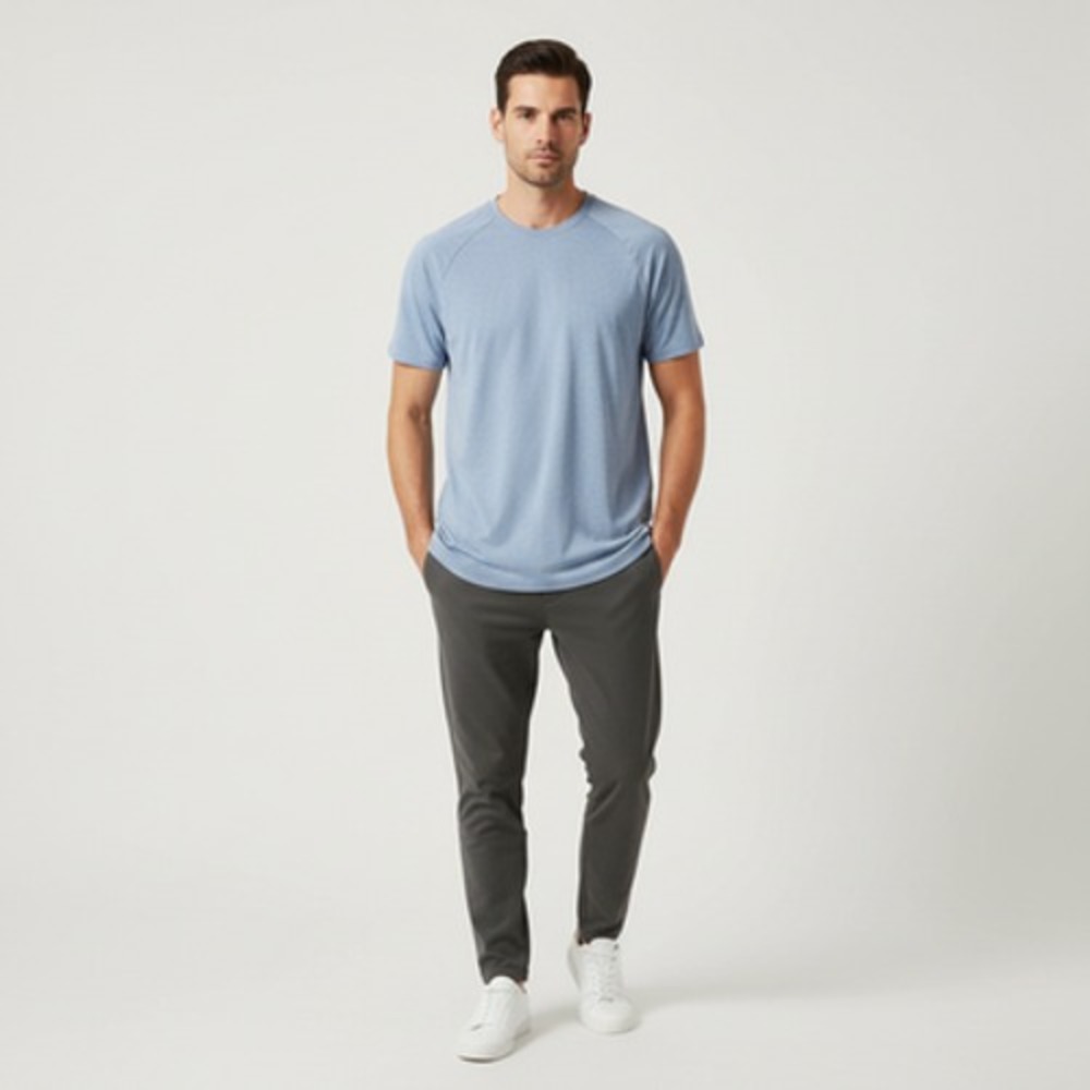 Lululemon T-Shirt Men M Light Blue Crew Neck Short Sleeve Breathable Polyester